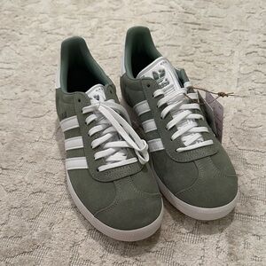 Adidas Green and White Gazelle Sneakers